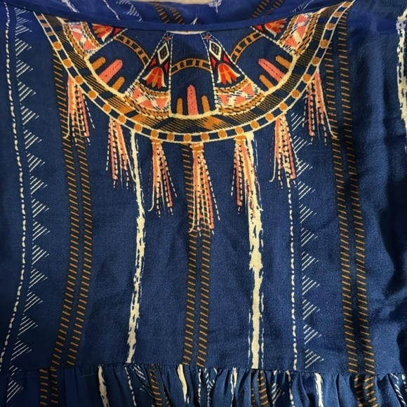 Flying Tomato Boho Rayon blue striped print lightweight jumpsuit Sz S smocked - Picture 5 of 8